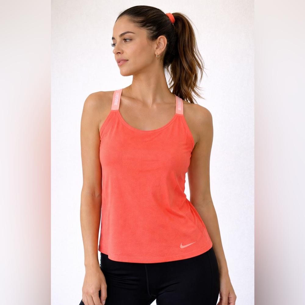 Nike Dri-FIT Neon Orange/Coral Strappy Back Tank | Mesh Active Top | Size L